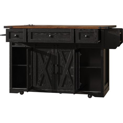 Isla de cocina móvil de MDF negro con encimera extensible, enchufe y USB, MODENUIT (1/5)