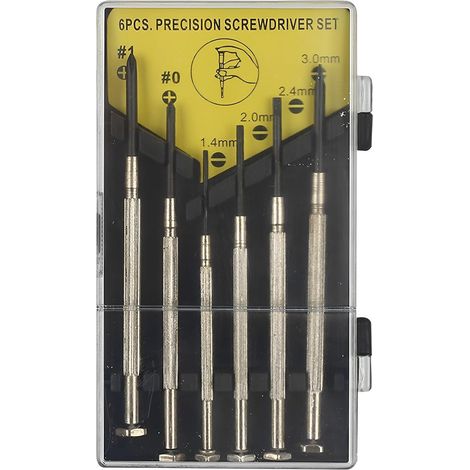 Lntyq Lot de 6 mini tournevis, kit de tournevis de précision, jeu de tournevis plats/cruciformes, mini jeu de tournevis de précision mécanique pour montres, lunettes, réparation d'ordinateurs