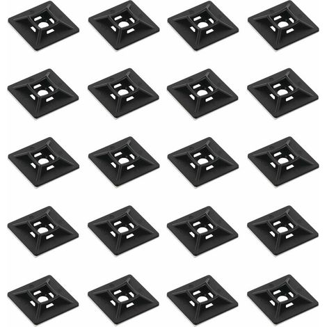 20x Support collier de serrage adhésif en plastique noir guide Câble Gaine Tube Electricité Attache Serra câble autocollant, pour collier de serrage 4,8mm