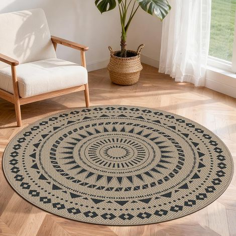 Tapis Rond d'un diamètre de 120 cm, Aspect Jute, Tapis antidérapant, tapi Lavable, Emballage Pliable, Tapis Rond pour Chambre à Coucher, Salon et Balcon (1/5)
