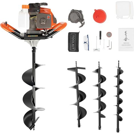 71CC 2 Stroke Gas Powered Post Hole Digger,Gas Powered Post Hole Digger Auger Petrol with Earth Auger Drill 3 Bits 4" 6" 8"