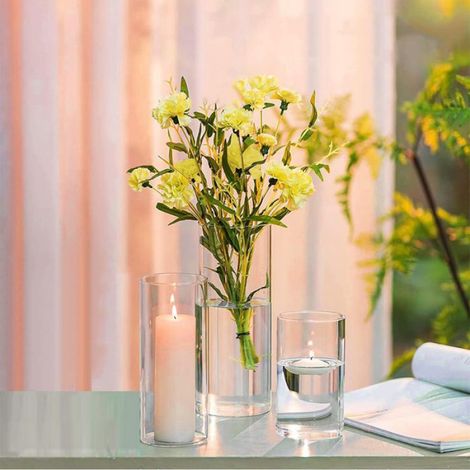 Grand vase pour centres de table,bougeoirs en verre pour bougies piliers ou flottantes,pour mariage et anniversaire-3pcs Set (1/4)