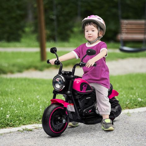Moto électrique pour enfants avec stabilisateurs, phare, vitesse de 1,5 à 3 km/h, pour les enfants de 18 mois à 3 ans, rose