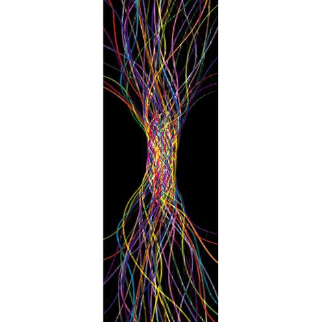 Papier peint panoramique graphique sur fond noir | Tapisserie panoramique multicolore pour salon | Papier peint panoramique graphique coloré - 280 x 100 cm (1 pièce) (1/2)