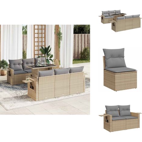 7-tlg. Garten-Sofagarnitur mit Kissen Beige Poly Rattan - Gartensofa Set - Garten Sofa Set - Outdoor Sofa Set - Garten Sofagarnitur (1/5)