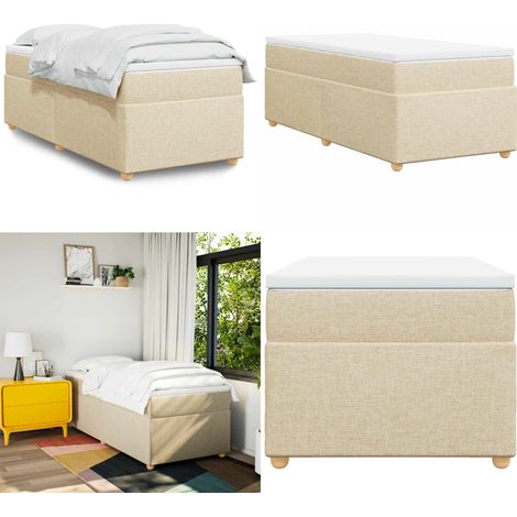 Sommier à lattes de lit avec matelas Crème 100x200 cm Tissu - Lit Double - Lit Plateforme - Matelas À Ressorts Ensachés - Literie - Chambre À Coucher - Home & Living (1/5)
