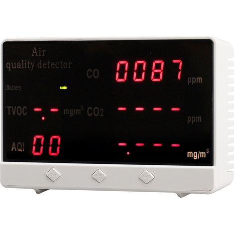 Appareil de mesure de la qualité de l'air 5V avec grand écran couleur pour la mesure de la pollution de l'air intérieur (CO, CO2, HCHO, TVOC). (1/5)