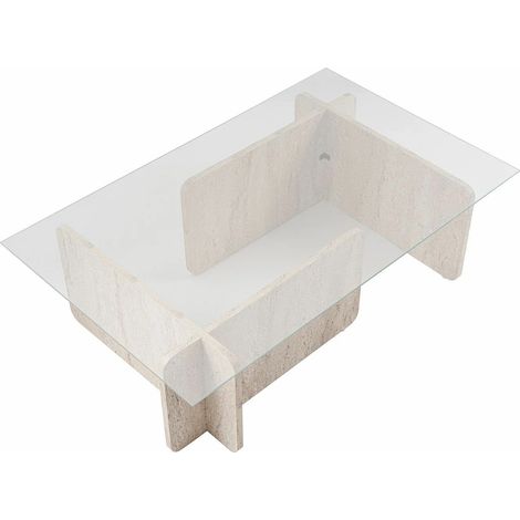 Table basse en verre trempé - Effet travertin beige et Transparent - AZRA (1/10)