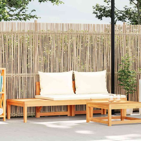 Gartenbank mit Tisch & Cremeweißen Kissen Massivholz Akazie