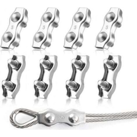 8 Pièces M5 Duplex Clips Serre-Câbles, Pinces De Câble Métallique Duplex En Acier Inoxydable 304, Câble à Pince 5mm pour Cordes à Linge en Câble Métallique, Voiles de Soleil (1/4)