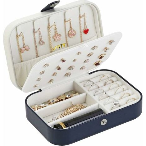 royaluxe - Boîte à bijoux en cuir PU (bleu foncé)
