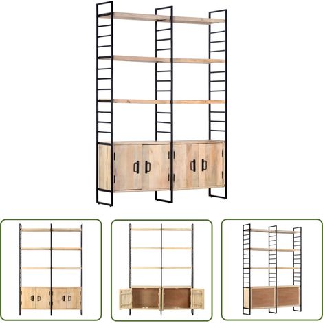 Bibliothèque avec portes - vidaXL Bibliothèque à 4 niveaux 124x30x180 cm Bois de manguier massif - Bibliothèque avec étagères (1/5)