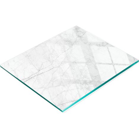 Tablero de cocina de vidrio templado con gr谩ficos decorativos de m谩rmol blanco, 60x52 cm.