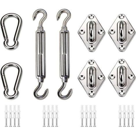 Kit de Matériel pour Voile d'ombrage Rectangulaire, Acier Inoxydable Kit de Toile Ombrage Robuste Accessoires de Fixation pour Jardin Patio Cour (1/5)