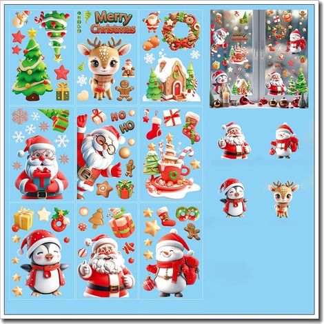 1set 9 Sheets New 3D Santa Claus Christmas Static Cling Window Stickers (1/2)