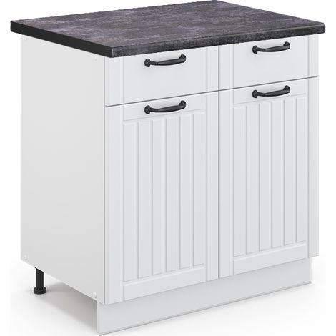 Mobiletto base per cucina Fame-Line, Bianco rustico, 80 cm , PL Antracite, Vicco
