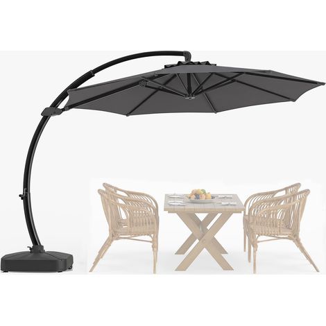 Parasol Déporté 330x330cm à Bras Courbé avec 4 Sacs à Sable (Gris) (1/2)