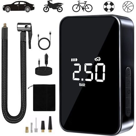 FENOPLASTICACompresseur à Air Portatif, Mini Gonfleur Electrique,Pompe Vélo Electrique, Compresseur avec Affichage Numérique Lumière LED et Port C USB (1/5)