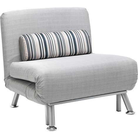 easycomfort poltrona letto in ferro e cotone con cuscino a righe 75 x 70 x 75cm grigio (1/5)