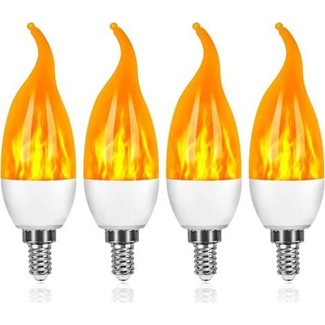 Lot de 4 ampoules LED E14 3W à effet flamme, 3 modes d'éclairage, lampe décorative (1/5)