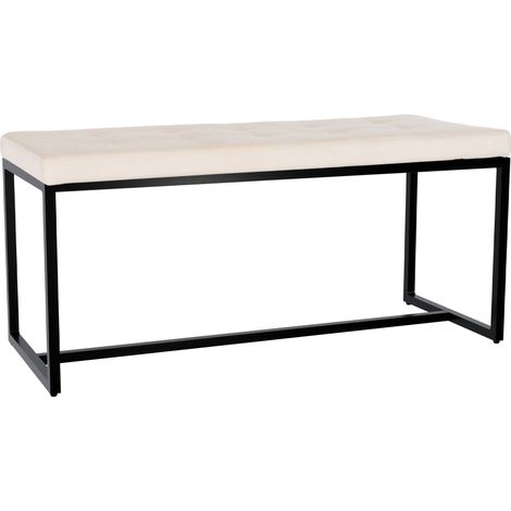 Panca imbottita 100 cm stile design con seduta in velluto crema trapuntato e struttura in metallo nero 100008554