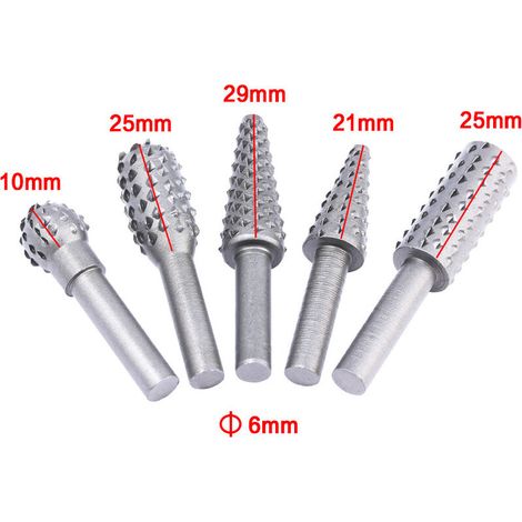 Juego de 5 brocas para limar madera con vástago de 6 mm y 1/4 de pulgada, color plateado (1/4)