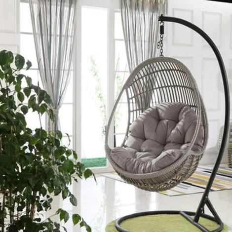 Rundes Hängesesselkissen (grau) – 120 x 86 cm – Grau – Abnehmbarer Bezug. Sessel nicht im Lieferumfang enthalten. (1/4)
