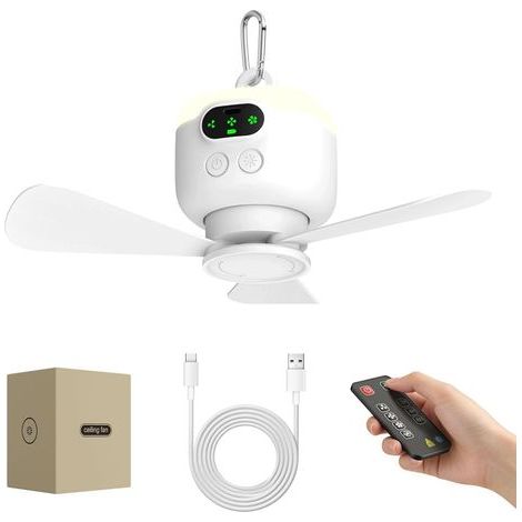 Großer, per USB aufladbarer Deckenventilator mit abnehmbaren Flügeln, eingebautem Nachtlicht und 8000-mAh-Akku, für den Einsatz zu Hause oder im Freien. (1/5)
