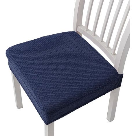 Fundas elásticas de jacquard para sillas de comedor, 4 piezas, extraíbles y lavables (con correas traseras) - Azul marino - 35355 (1/5)