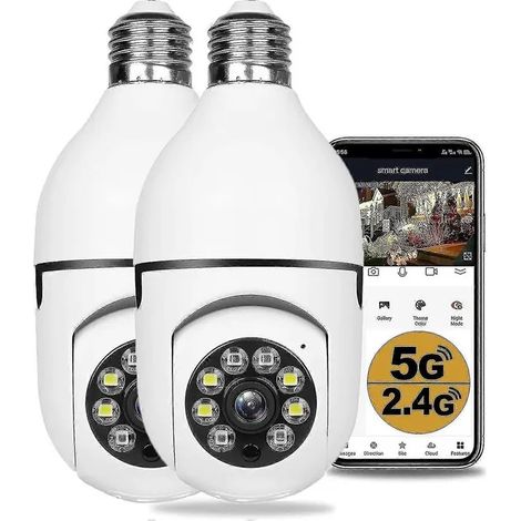 Filiyano-Caméras de sécurité sans fil 360° pour extérieur, caméra ampoule Wi-Fi, caméras sans fil 1080p pour la sécurité de la maison (base de (1/5)