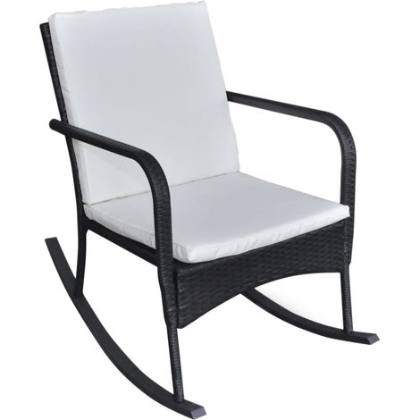 Chaise à bascule de jardin et de camping, Chaise de relaxation, Noir Résine tressée OIB3551E (1/4)