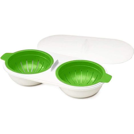 Green Mold Egg Boiler Cup, Drain Egg Boiler, Double Cup Egg Boiler Egg Boiler Kitchen Gadget (1/5)