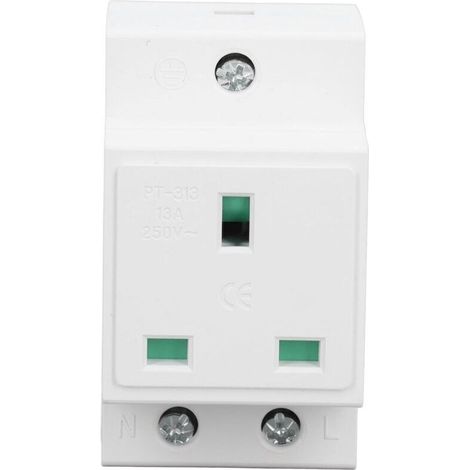 Prise de Courant Alternatif Fiable sur Rail DIN, pour Panneau de Distribution, Prise de Courant en Nylon Ignifuge pour une Installation Facile (Royaume-Uni AC250V 13A) (1/4)