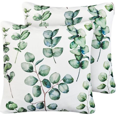 Set of 2 Outdoor Cushions BOSQUE Plant Pattern 45 x 45 cm Green