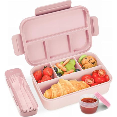 Brotdose Kinder 1300ML Lunchbox Auslaufsicher 4 Fächer Rosa Bento Box (1/5)