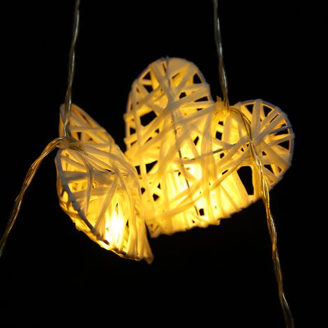 Dekorative Lichterkette aus Rattan in Herzform, 10 LEDs, für eine romantische und warme Atmosphäre. (1/5)