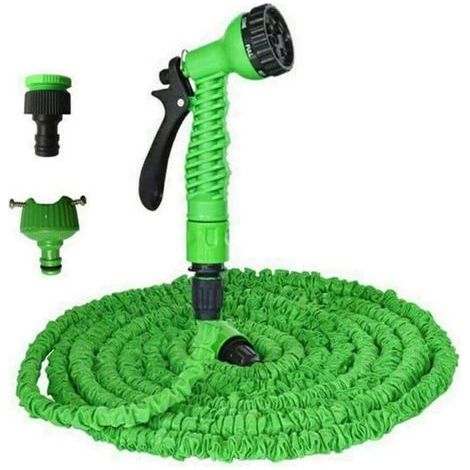 Dehnbarer Gartenschlauch, 15 m, mit 8 Funktionen, Sprühdüse und zwei verschiedenen Anschlüssen
