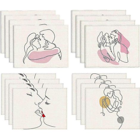 Lot de 4 sets de table motif baisers d'amour, sets de table modernes en lin pour la maison, la salle à manger, la cuisine, les fêtes, style champêtre (1/5)
