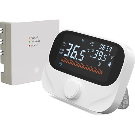 Eosnow Smartes Thermostat für Hauskesselheizung RF433 WiFi AC 980 Fuß kabellose Entfernung APP und Sprachsteuerung LED-Digital-Touchscreen programmierbar mit verstellbarem Drehknopf für Wetterbericht