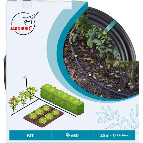 Jardibric – Kit d'arrosage goutte à goutte 25m Ø16mm – 50 goutteurs – Poinçon et bouchons inclus – Accessoires de connexion pour irrigation