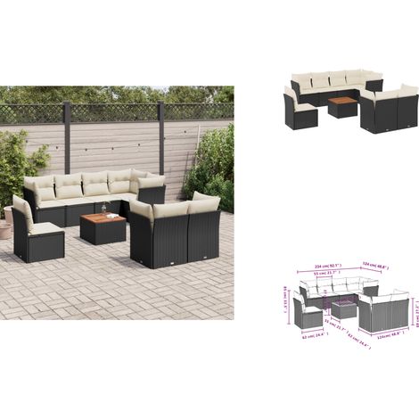 9-tlg. Garten-Sofagarnitur mit Kissen Schwarz Poly Rattan - Gartenmöbel - Outdoor Möbel - Rattan Gartenmöbel - Lounge Set - Esstisch (1/3)