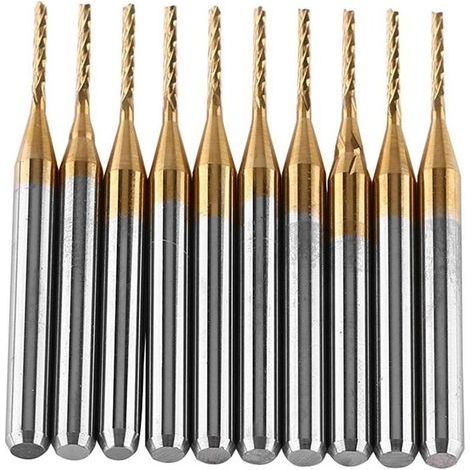 10 Pièces Fraise CNC 3,175 mm × 1 mm à Revêtement Carbure de Tungstène et Titane pour Sculpture et Gravure sur Bois Métal Plastique (1/5)