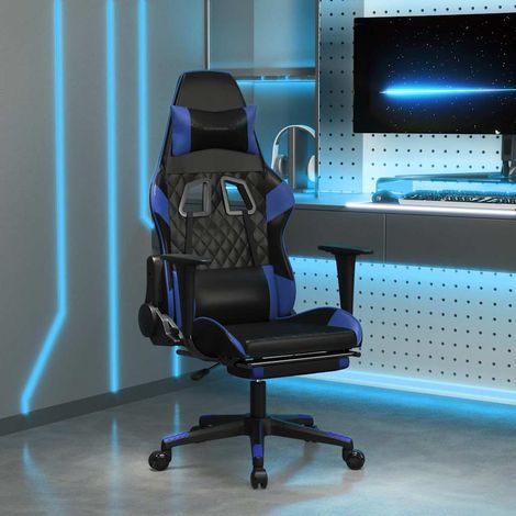 vidaXL Chaise de jeu avec repose-pied Noir et bleu Similicuir (1/5)