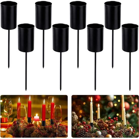 Lot de 8 bougeoirs en métal pour couronne de l'Avent - Noir (1/5)