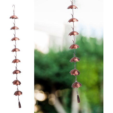 Dekorative Regenkette aus Eisen mit 8 schirmförmigen Bechern für Terrasse und Garten [Regenkette] + [Dekorative Regenkette] + [8 Schirmbecher] + [Eisen in Vintage-Goldoptik] (1/5)