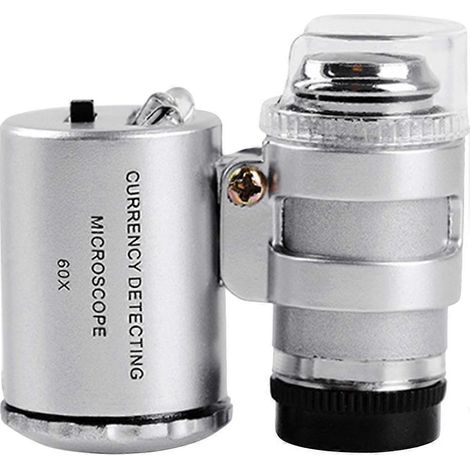 Microscope de détection de devises 60x Mini microscope de poche à lumière LED Loupe-4x3.5cm