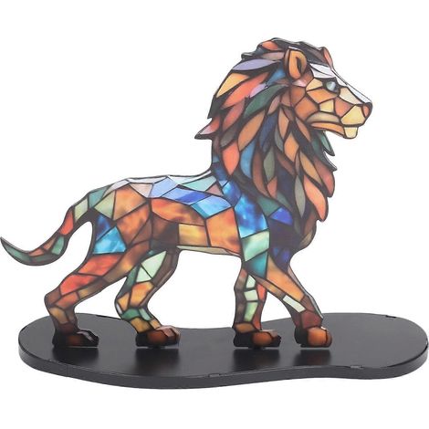 Sculpture animale lion, statue colorée, décoration de chambre, artisanat créatif (1/5)