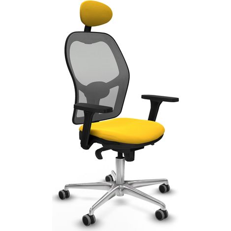 Jorquera sincro malla gris similpiel amarillo brazos 3D base aluminio cabecero fijo ruedas 65mm engomada (1/5)