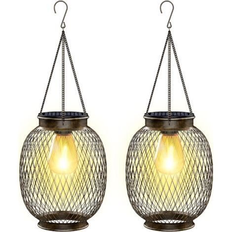 Lampe Solaire Exterieur Jardin Suspendue, IP65 Étanche Lanterne Solaire Exterieur 2 Pièces avec Ampoule LED Lampe pour Porche Cour Jardin (1/5)