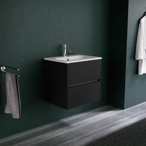 Inda - Mobile bagno 60 cm Nero opaco con 2 cassetti e lavabo (1/5)
